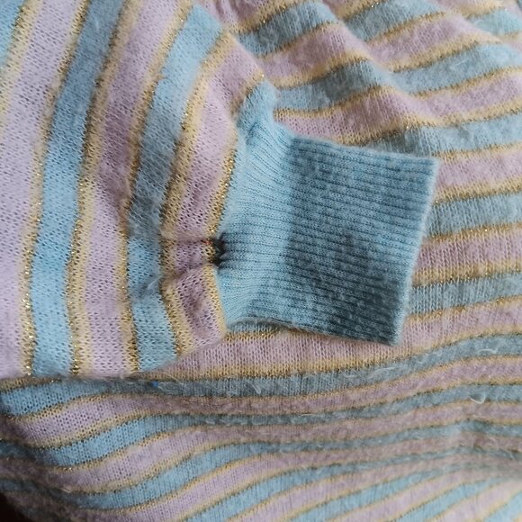 Vintage 1970s Dig It Striped Gold Thread Turtleneck Sweater M Pastel Pink - Picture 3 of 8